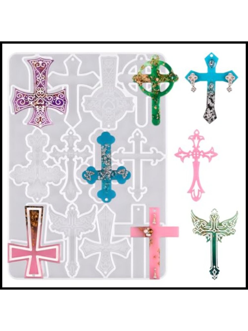 Silicone Cross Resin Molds 12 Cavity Epoxy Casting DIY Jewelry Pendant